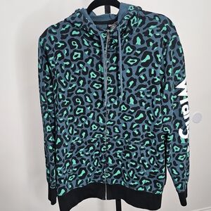 Womens Leopard Print Zip Up Hoodie - Blue, Black and Green